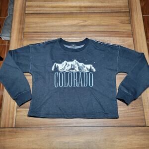 Forever 21 Kids LS Black Crop Sweatshirt Embroidered Colorado - Size 13/14